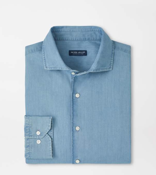 Elio Cotton Sport Shirt in Light Indigo