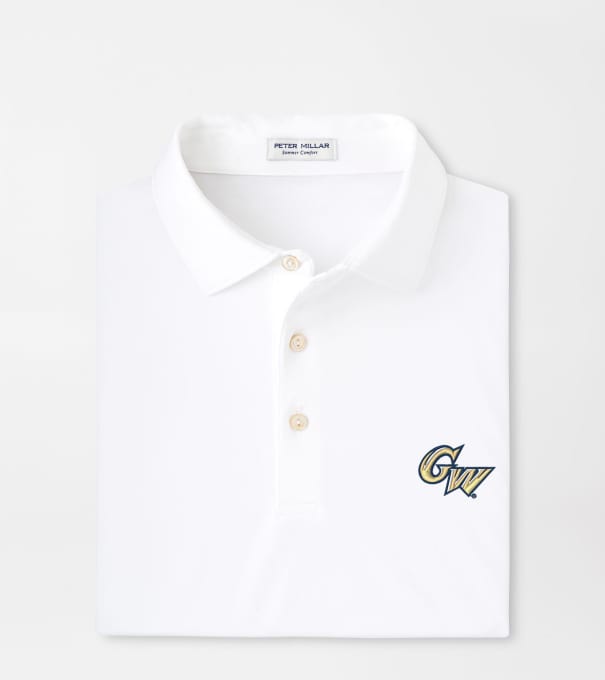 George Washington University Solid Performance Jersey Polo in White