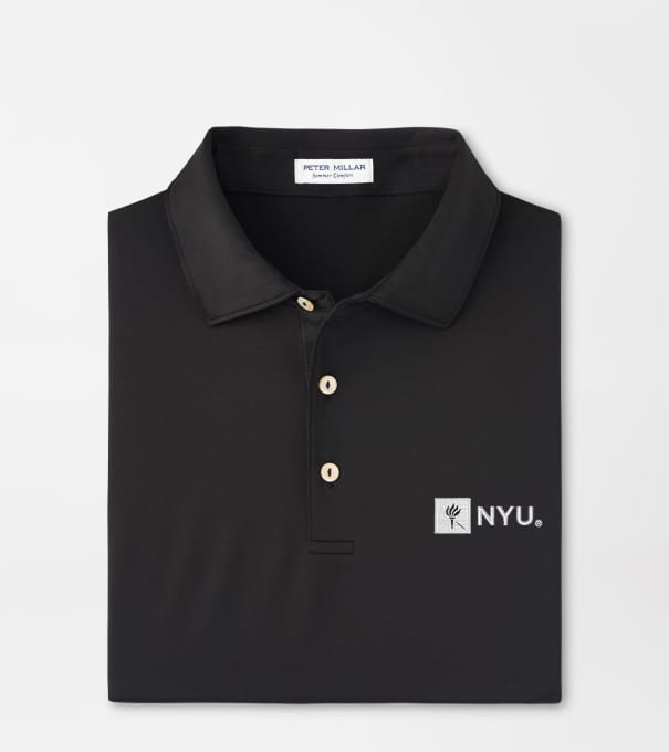 New York University Solid Performance Jersey Polo in Black