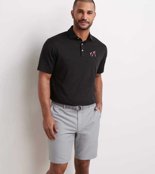 Georgia Standing Bulldog Solid Performance Jersey Polo in Black