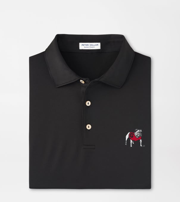 Georgia Standing Bulldog Solid Performance Jersey Polo in Black