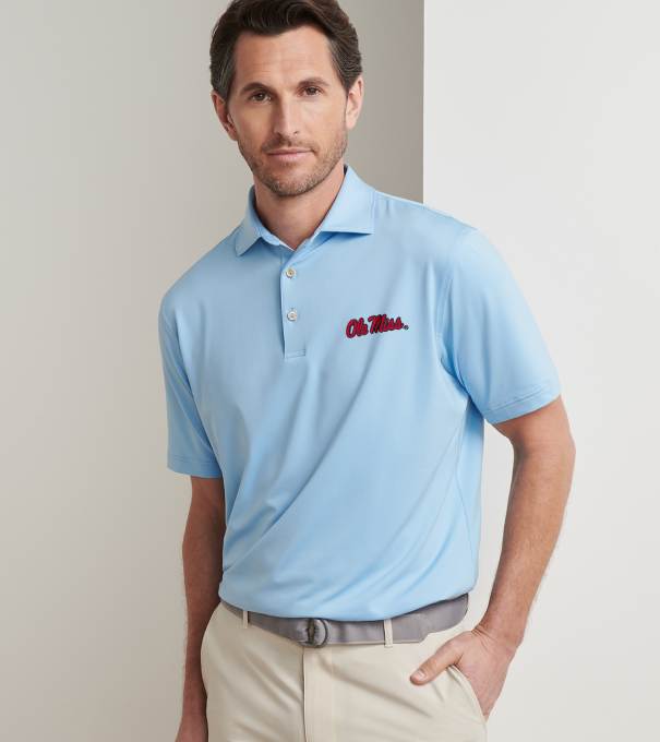 Ole Miss Solid Performance Jersey Polo in Cottage Blue