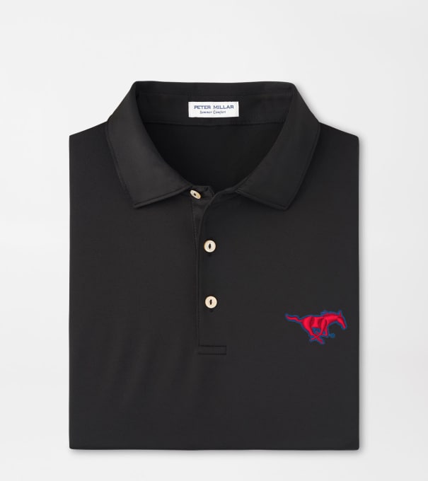 SMU Solid Performance Jersey Polo in Black