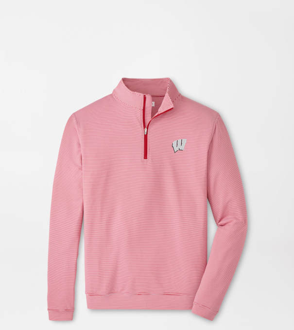 Wisconsin Perth Sugar Stripe Performance Quarter-Zip in Red3/White