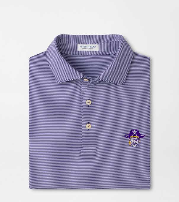 East Carolina University Vault Jubilee Stripe Performance Polo in Purple2/White