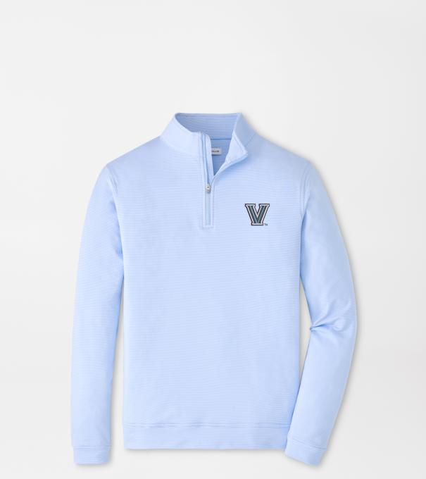 Villanova Perth Sugar Stripe Performance Quarter-Zip in Cottage Blue/White