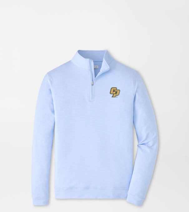 CalPoly Perth Mini-Stripe Performance Pullover in Cottage Blue/White