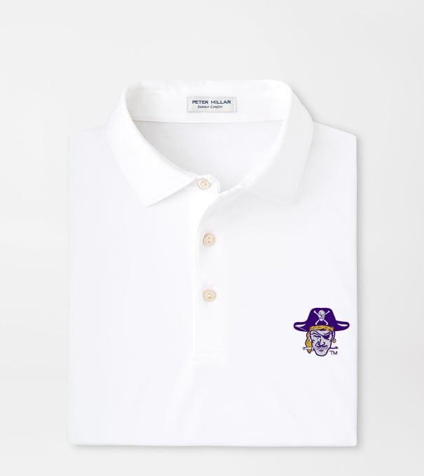 East Carolina University Vault Solid Performance Jersey Polo in White