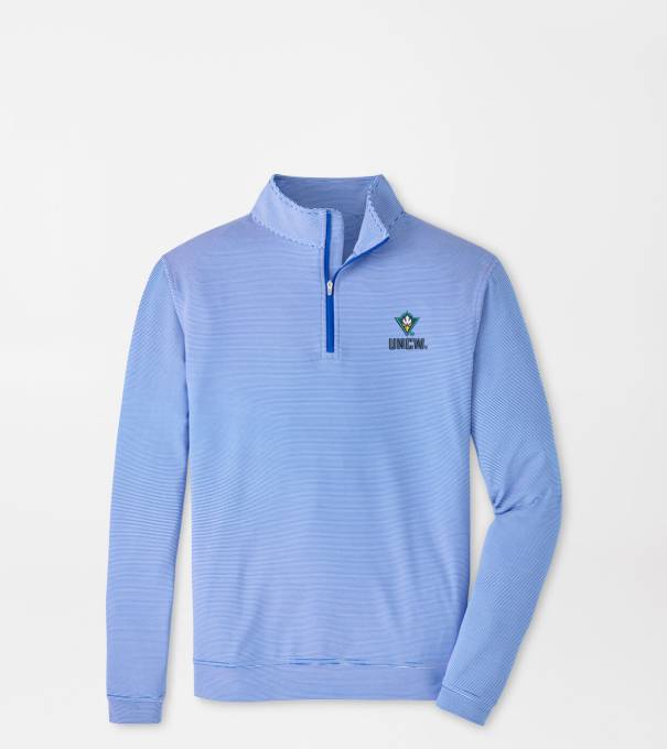 UNCW Perth Sugar Stripe Performance Quarter-Zip in Blue3/White