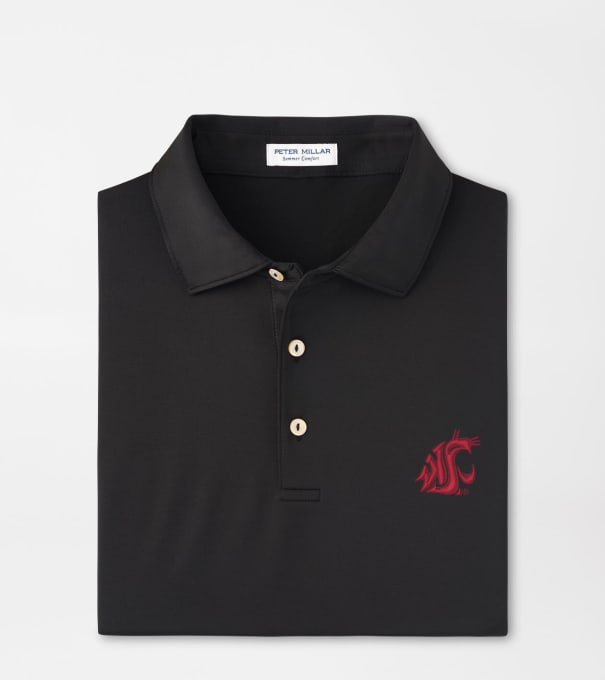 Washington State Solid Performance Jersey Polo in Black