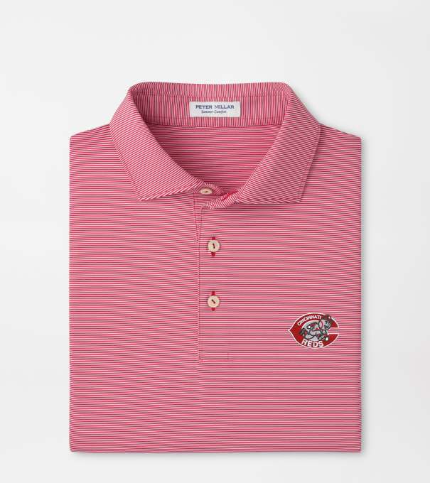 Cooperstown Cincinnati Reds Jubilee Stripe Performance Polo in Red3