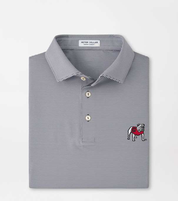 Georgia Standing Bulldog Jubilee Stripe Performance Polo in Iron