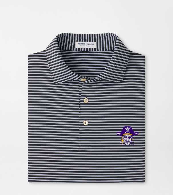 East Carolina University Vault Tiebreaker Performance Jersey Stripe Polo in Black
