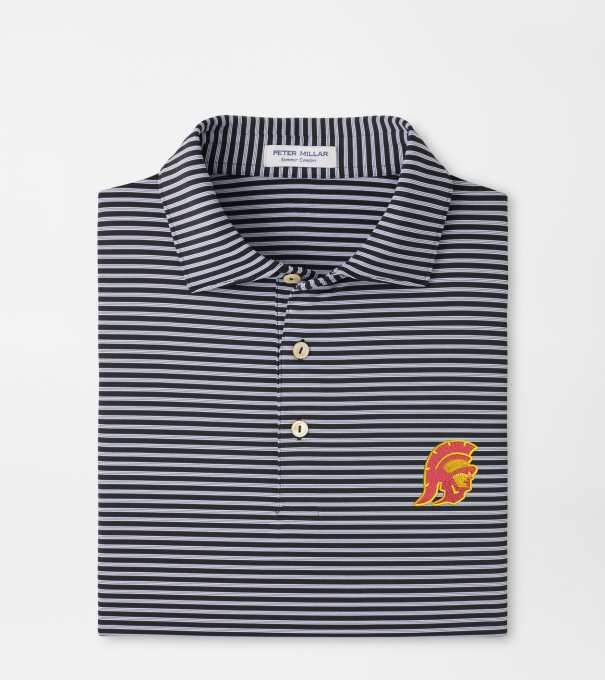 USC Trojan Tiebreaker Performance Jersey Stripe Polo in Black
