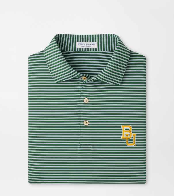 Baylor Tiebreaker Performance Jersey Stripe Polo in Green1
