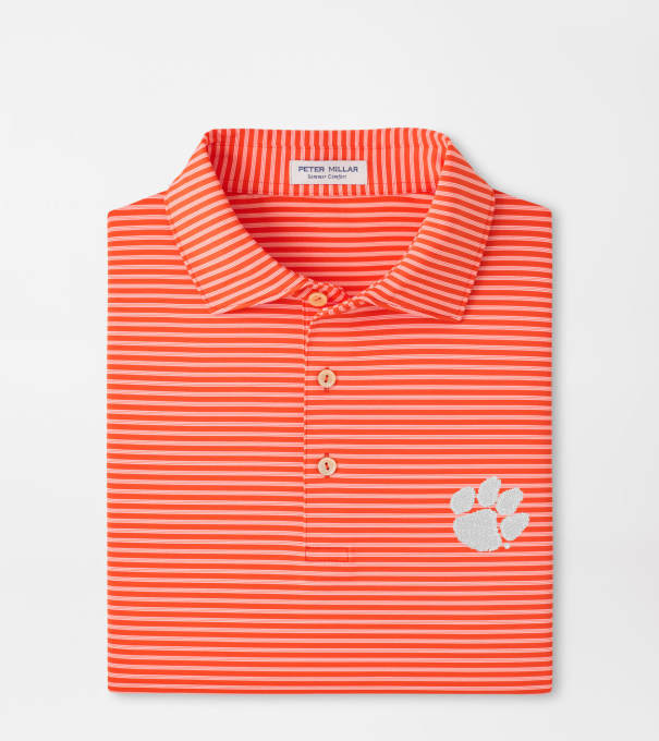 Clemson Tiebreaker Performance Jersey Stripe Polo in Orange6