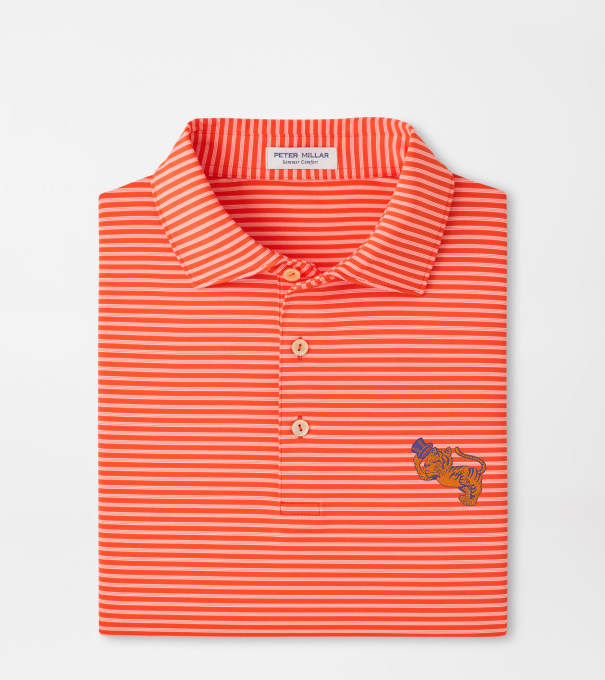 Clemson Vault Tiebreaker Performance Jersey Stripe Polo in Orange6