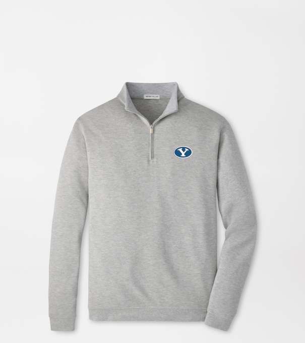 BYU Crown Comfort Quarter-Zip Pullover in Light Grey