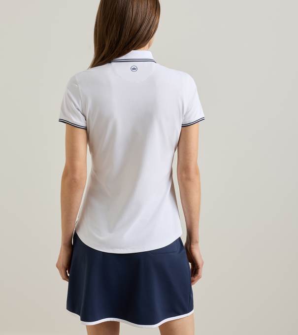 Canterbury Tipped Sport Mesh Short-Sleeve Polo in White/Navy