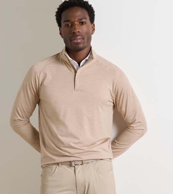 Stealth Stripe Performance Quarter-Zip in LIGHT NUTMEG