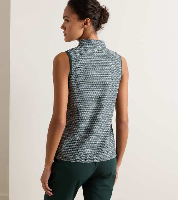 Fresh Cut Banded Sport Mesh Sleeveless Button Polo in PINE BROOK