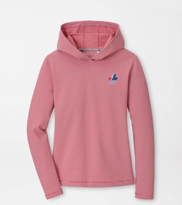 Cooperstown Montreal Expos Women's Pine Sugar Stripe Performance Hoodie in Red3