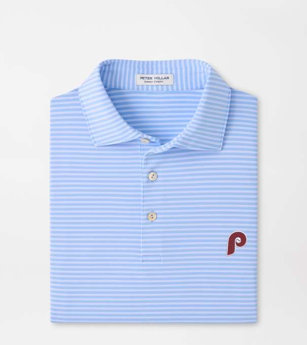 Cooperstown Philadelphia Phillies Tiebreaker Performance Jersey Stripe Polo in Cottage Blue