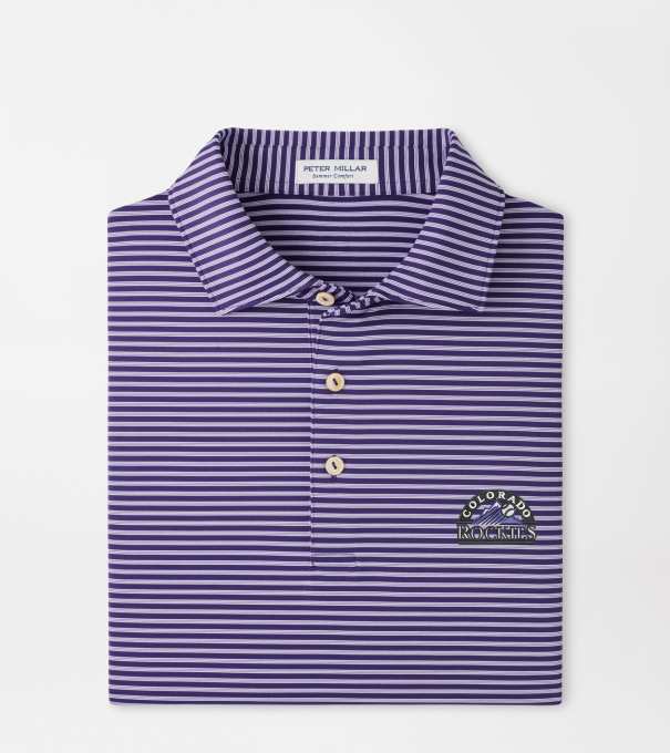 Cooperstown Colorado Rockies Tiebreaker Performance Jersey Stripe Polo in Purple2