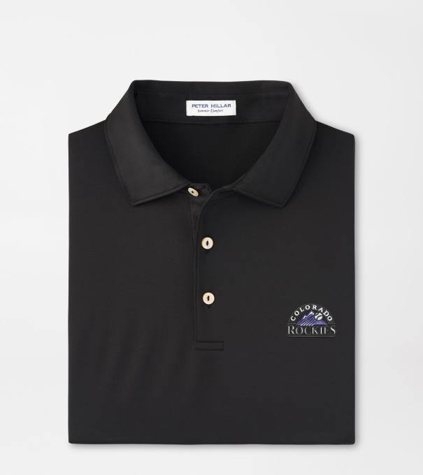 Cooperstown Colorado Rockies Solid Performance Jersey Polo in Black