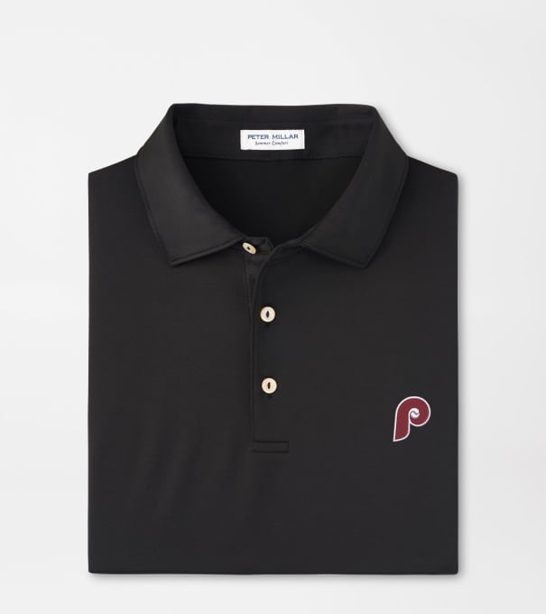 Cooperstown Philadelphia Phillies Solid Performance Jersey Polo in Black