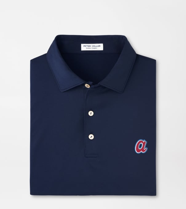 Cooperstown Atlanta Braves Solid Performance Jersey Polo in Navy
