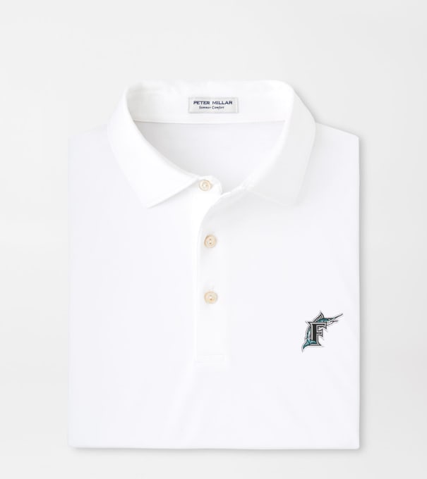 Cooperstown Miami Marlins Solid Performance Jersey Polo in White