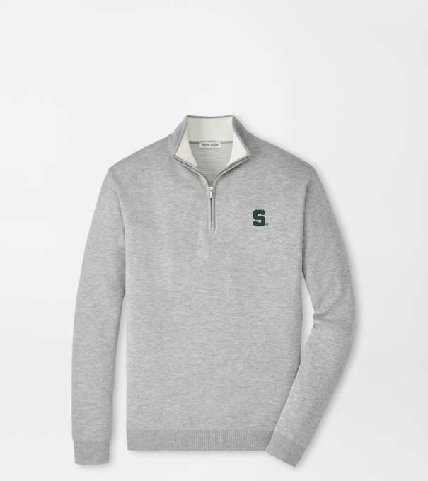 Michigan State Coolspun Lite Cotton Quarter-Zip Sweater in British Grey