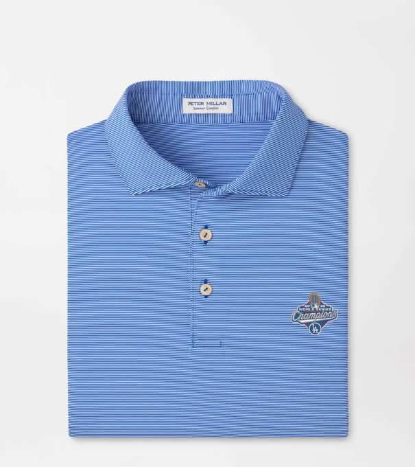 Los Angeles Dodgers World Series Jubilee Stripe Performance Polo in Blue3