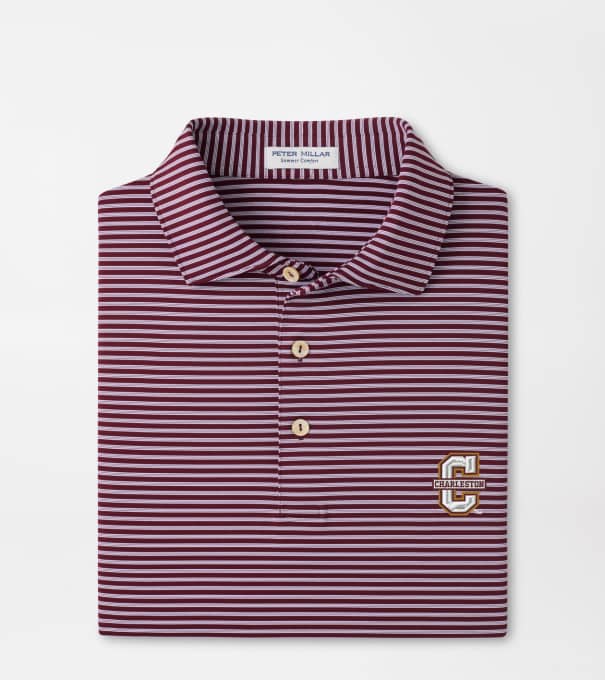 College of Charleston Tiebreaker Performance Jersey Stripe Polo in Maroon3