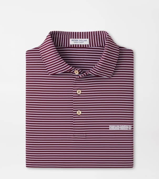 University of Chicago Booth Tiebreaker Performance Jersey Stripe Polo in Maroon3