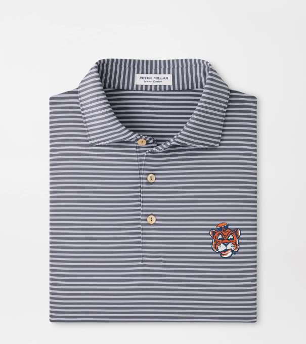 Auburn Vault Tiebreaker Performance Jersey Stripe Polo in Iron