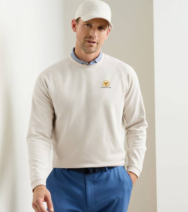 16th Presidents Cup Cradle Piqu&eacute; Performance Crewneck in Almond
