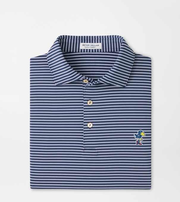 Kansas Vault Tiebreaker Performance Jersey Stripe Polo in Navy