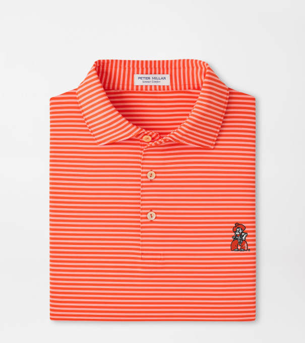 Oklahoma State Pistol Pete Tiebreaker Performance Jersey Stripe Polo in Orange6