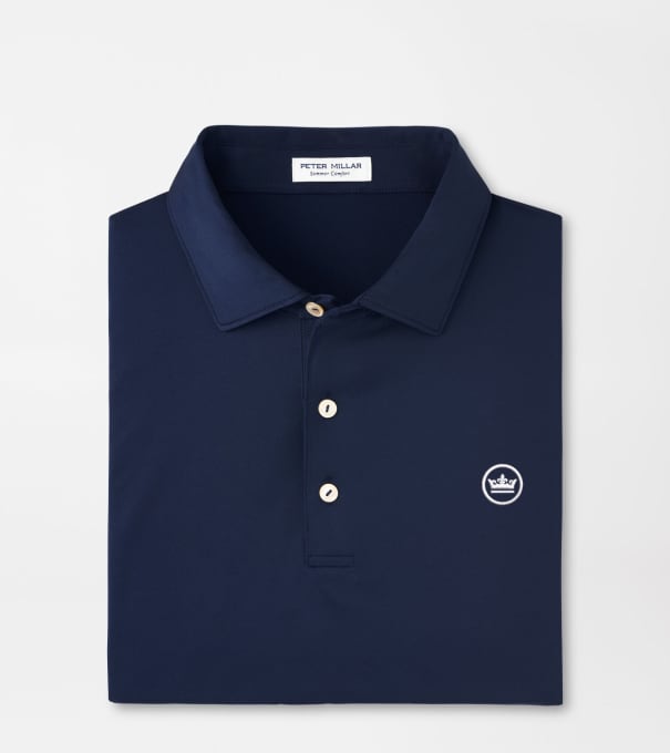 Crown Seal Logo Solid Performance Jersey Polo in Navy