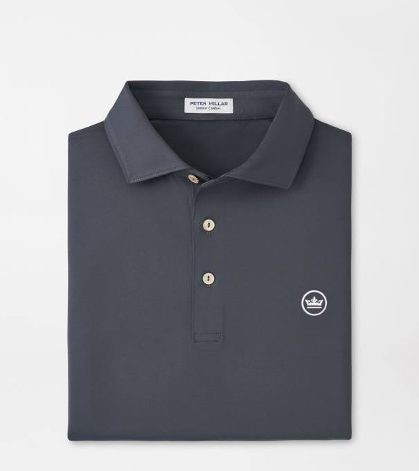 Crown Seal Logo Solid Performance Jersey Polo in Iron