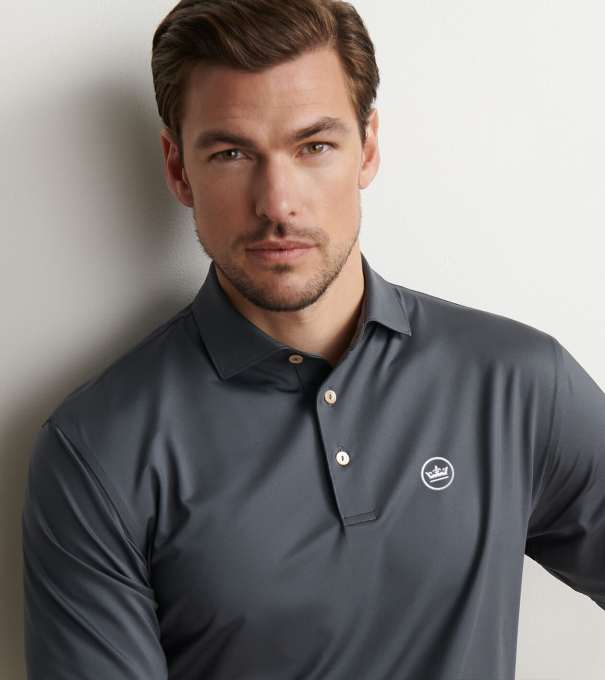 Crown Seal Logo Solid Performance Jersey Polo in Iron