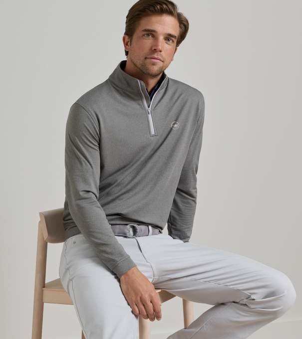 Crown Seal Logo Perth M&eacute;lange Performance Quarter-Zip in Smoke