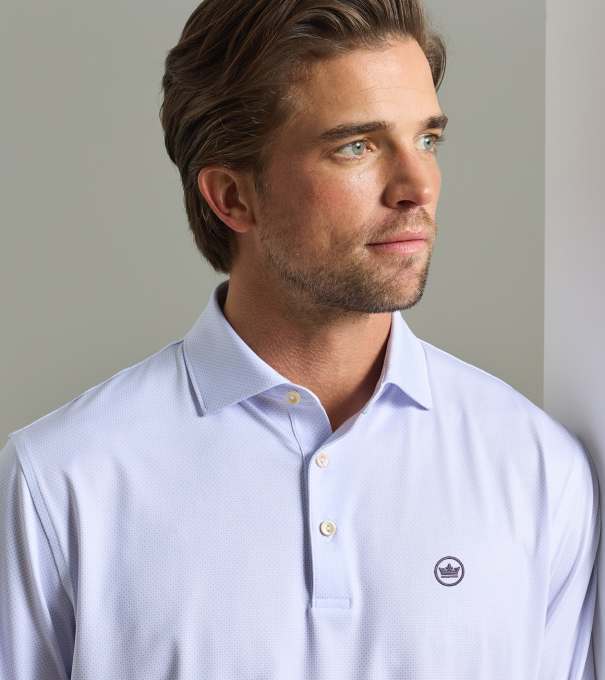 Crown Seal Logo Phoenix Performance Jersey Polo in WHITE / GARDEN VIOLET