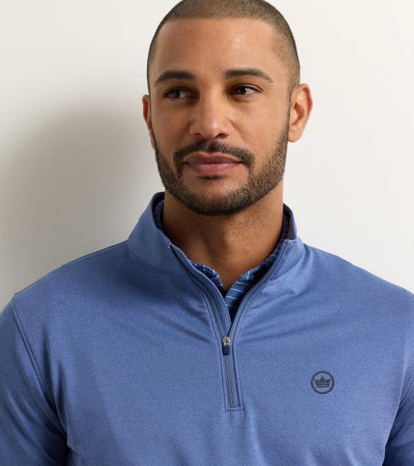 Crown Seal Logo Perth Melange Performance Quarter-Zip in BALI BLUE