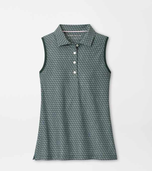 Fresh Cut Banded Sport Mesh Sleeveless Button Polo in PINE BROOK