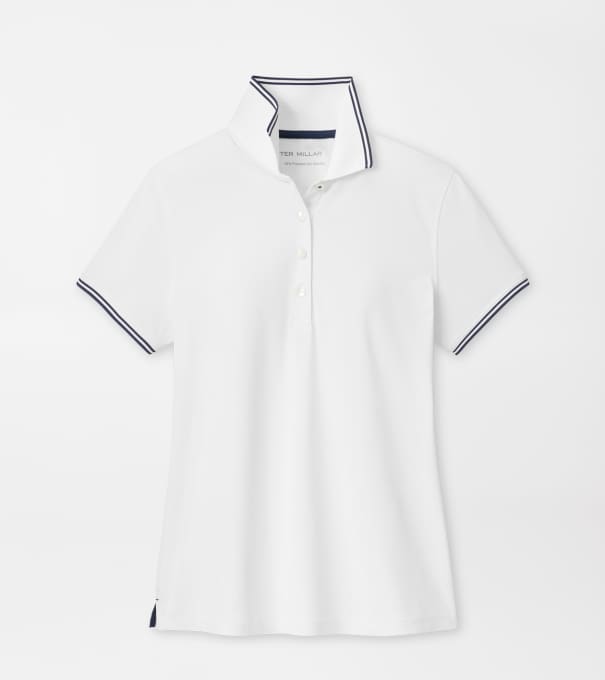 Canterbury Tipped Sport Mesh Short-Sleeve Polo in White/Navy