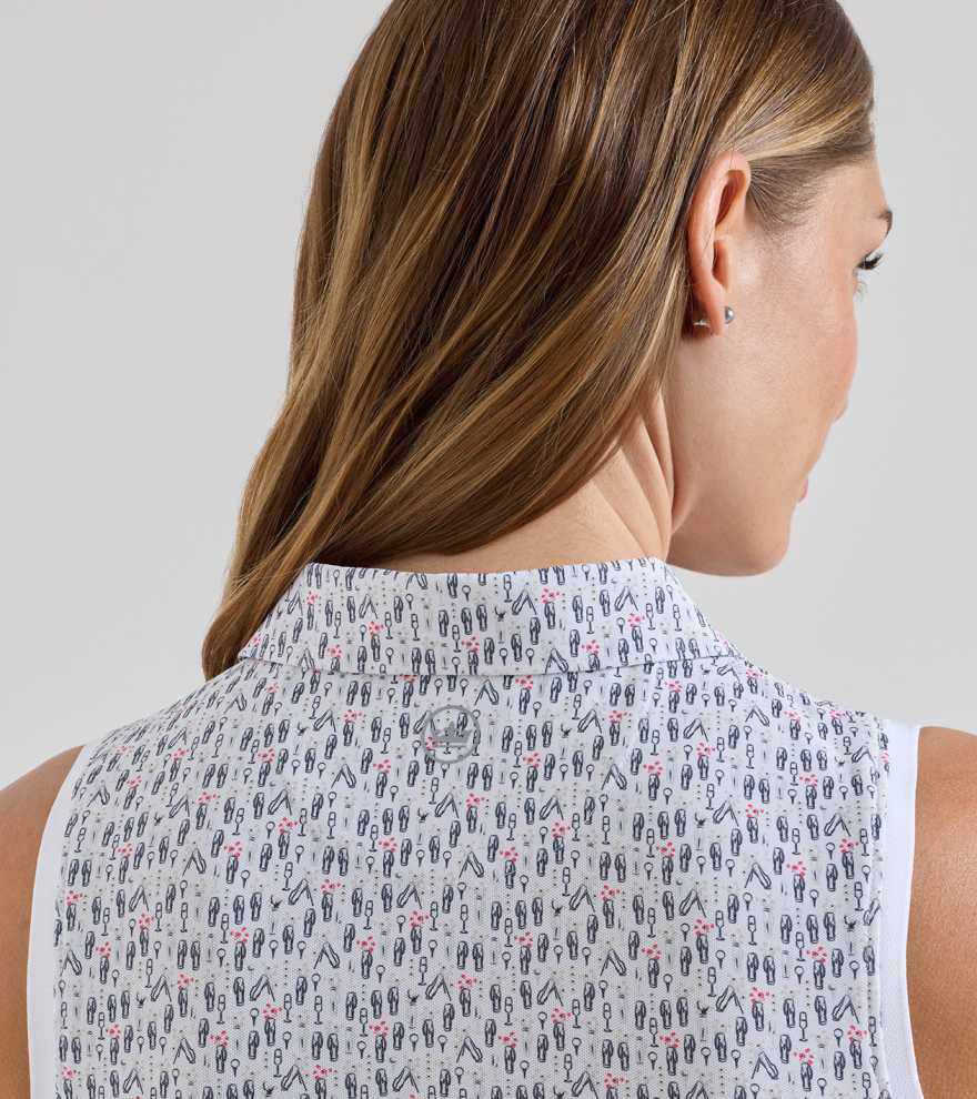 Poppies In Play Banded Sport Mesh Sleeveless Button Polo - Alternate Image 3