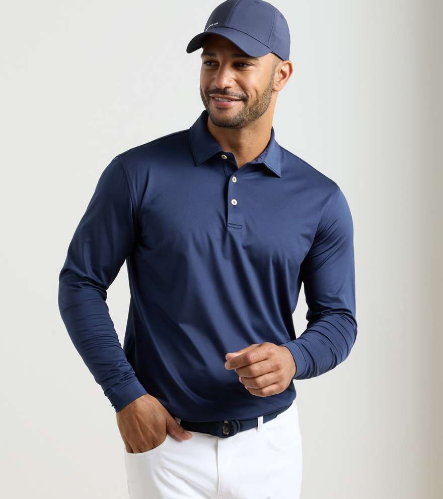 Solid Stretch Jersey Long Sleeve Polo - Alternate Image 1